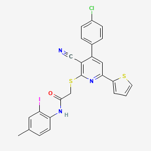 2-{[4-(4-chlorophenyl)-3-cyano-6-(2-thienyl)pyridin-2-yl]thio}-N-(2-iodo-4-methylphenyl)acetamide