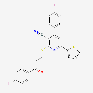 molecular formula C25H16F2N2OS2 B4288971 4-(4-fluorophenyl)-2-{[3-(4-fluorophenyl)-3-oxopropyl]thio}-6-(2-thienyl)nicotinonitrile 