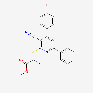 molecular formula C23H19FN2O2S B4289028 ethyl 2-{[3-cyano-4-(4-fluorophenyl)-6-phenylpyridin-2-yl]thio}propanoate 