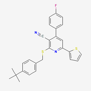molecular formula C27H23FN2S2 B4289066 2-[(4-tert-butylbenzyl)thio]-4-(4-fluorophenyl)-6-(2-thienyl)nicotinonitrile 