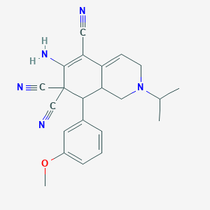 molecular formula C22H23N5O B4289091 6-amino-2-isopropyl-8-(3-methoxyphenyl)-2,3,8,8a-tetrahydroisoquinoline-5,7,7(1H)-tricarbonitrile 