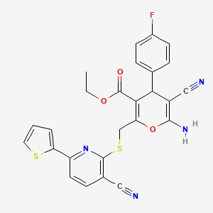 ethyl 6-amino-5-cyano-2-({[3-cyano-6-(2-thienyl)pyridin-2-yl]thio}methyl)-4-(4-fluorophenyl)-4H-pyran-3-carboxylate