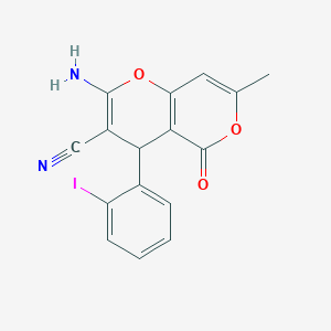 2-amino-4-(2-iodophenyl)-7-methyl-5-oxo-4H,5H-pyrano[4,3-b]pyran-3-carbonitrile