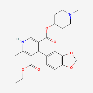 molecular formula C24H30N2O6 B4289138 ethyl 1-methylpiperidin-4-yl 4-(1,3-benzodioxol-5-yl)-2,6-dimethyl-1,4-dihydropyridine-3,5-dicarboxylate 