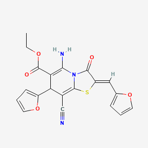 molecular formula C20H15N3O5S B4289630 ethyl 5-amino-8-cyano-7-(2-furyl)-2-(2-furylmethylene)-3-oxo-2,3-dihydro-7H-[1,3]thiazolo[3,2-a]pyridine-6-carboxylate 