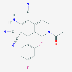 molecular formula C20H15F2N5O B4289712 2-acetyl-6-amino-8-(2,4-difluorophenyl)-2,3,8,8a-tetrahydroisoquinoline-5,7,7(1H)-tricarbonitrile 