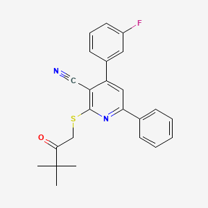 molecular formula C24H21FN2OS B4289716 2-[(3,3-dimethyl-2-oxobutyl)thio]-4-(3-fluorophenyl)-6-phenylnicotinonitrile 