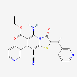 molecular formula C22H17N5O3S B4289723 ethyl 5-amino-8-cyano-3-oxo-7-pyridin-3-yl-2-(pyridin-3-ylmethylene)-2,3-dihydro-7H-[1,3]thiazolo[3,2-a]pyridine-6-carboxylate 