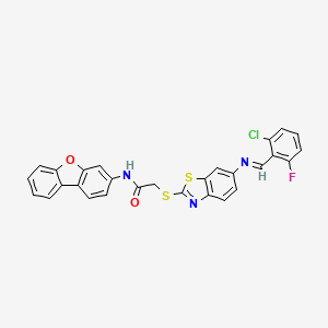 2-({6-[(2-chloro-6-fluorobenzylidene)amino]-1,3-benzothiazol-2-yl}thio)-N-dibenzo[b,d]furan-3-ylacetamide