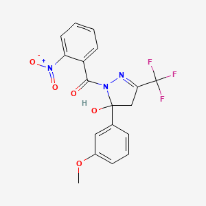 molecular formula C18H14F3N3O5 B4289892 5-(3-methoxyphenyl)-1-(2-nitrobenzoyl)-3-(trifluoromethyl)-4,5-dihydro-1H-pyrazol-5-ol 