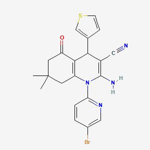 2-Amino-1-(5-bromopyridin-2-yl)-7,7-dimethyl-5-oxo-4-(thiophen-3-yl)-1,4,5,6,7,8-hexahydroquinoline-3-carbonitrile