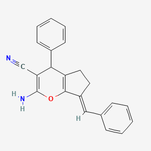 molecular formula C22H18N2O B4289925 2-amino-7-benzylidene-4-phenyl-4,5,6,7-tetrahydrocyclopenta[b]pyran-3-carbonitrile 