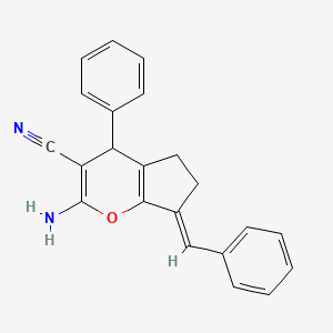 molecular formula C22H18N2O B4289925 2-氨基-7-亚苄基-4-苯基-4,5,6,7-四氢环戊并[b]吡喃-3-腈 