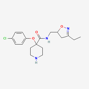 molecular formula C18H24ClN3O3 B4289979 4-(4-chlorophenoxy)-N-[(3-ethyl-4,5-dihydroisoxazol-5-yl)methyl]piperidine-4-carboxamide 