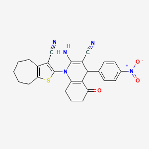 molecular formula C26H23N5O3S B4290004 2-amino-1-(3-cyano-5,6,7,8-tetrahydro-4H-cyclohepta[b]thien-2-yl)-4-(4-nitrophenyl)-5-oxo-1,4,5,6,7,8-hexahydroquinoline-3-carbonitrile 