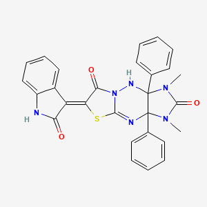molecular formula C28H22N6O3S B4290079 1,3-dimethyl-6-(2-oxo-1,2-dihydro-3H-indol-3-ylidene)-3a,9a-diphenyl-3,3a,9,9a-tetrahydroimidazo[4,5-e][1,3]thiazolo[3,2-b][1,2,4]triazine-2,7(1H,6H)-dione 
