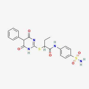 molecular formula C20H20N4O5S2 B4290102 N-[4-(aminosulfonyl)phenyl]-2-[(4,6-dioxo-5-phenyl-1,4,5,6-tetrahydropyrimidin-2-yl)thio]butanamide 