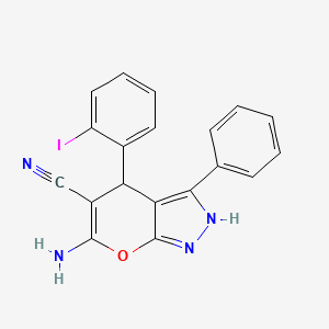 molecular formula C19H13IN4O B4290301 6-amino-4-(2-iodophenyl)-3-phenyl-1,4-dihydropyrano[2,3-c]pyrazole-5-carbonitrile 