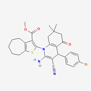 molecular formula C29H30BrN3O3S B4290338 methyl 2-[2-amino-4-(4-bromophenyl)-3-cyano-7,7-dimethyl-5-oxo-5,6,7,8-tetrahydroquinolin-1(4H)-yl]-5,6,7,8-tetrahydro-4H-cyclohepta[b]thiophene-3-carboxylate 