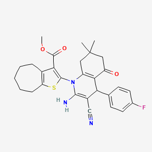 molecular formula C29H30FN3O3S B4290346 methyl 2-[2-amino-3-cyano-4-(4-fluorophenyl)-7,7-dimethyl-5-oxo-5,6,7,8-tetrahydroquinolin-1(4H)-yl]-5,6,7,8-tetrahydro-4H-cyclohepta[b]thiophene-3-carboxylate 