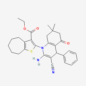molecular formula C30H33N3O3S B4290349 ethyl 2-(2-amino-3-cyano-7,7-dimethyl-5-oxo-4-phenyl-5,6,7,8-tetrahydroquinolin-1(4H)-yl)-5,6,7,8-tetrahydro-4H-cyclohepta[b]thiophene-3-carboxylate 