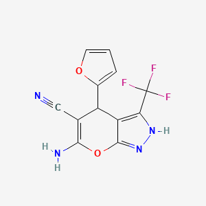 molecular formula C12H7F3N4O2 B4290433 6-amino-4-(2-furyl)-3-(trifluoromethyl)-1,4-dihydropyrano[2,3-c]pyrazole-5-carbonitrile 