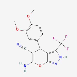 molecular formula C16H13F3N4O3 B4290435 6-amino-4-(3,4-dimethoxyphenyl)-3-(trifluoromethyl)-1,4-dihydropyrano[2,3-c]pyrazole-5-carbonitrile 