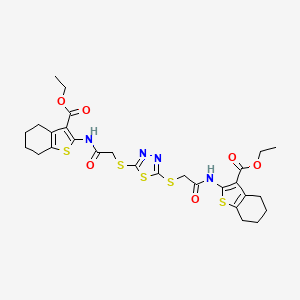 molecular formula C28H32N4O6S5 B4290483 diethyl 2,2'-{1,3,4-thiadiazole-2,5-diylbis[thio(1-oxoethane-2,1-diyl)imino]}bis(4,5,6,7-tetrahydro-1-benzothiophene-3-carboxylate) 
