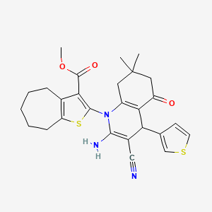 molecular formula C27H29N3O3S2 B4290505 methyl 2-[2-amino-3-cyano-7,7-dimethyl-5-oxo-4-(3-thienyl)-5,6,7,8-tetrahydroquinolin-1(4H)-yl]-5,6,7,8-tetrahydro-4H-cyclohepta[b]thiophene-3-carboxylate 