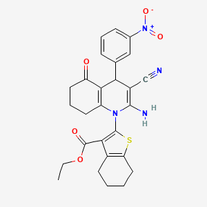 molecular formula C27H26N4O5S B4290523 ethyl 2-[2-amino-3-cyano-4-(3-nitrophenyl)-5-oxo-5,6,7,8-tetrahydroquinolin-1(4H)-yl]-4,5,6,7-tetrahydro-1-benzothiophene-3-carboxylate 