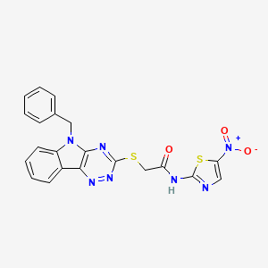 molecular formula C21H15N7O3S2 B4290530 2-[(5-benzyl-5H-[1,2,4]triazino[5,6-b]indol-3-yl)thio]-N-(5-nitro-1,3-thiazol-2-yl)acetamide 