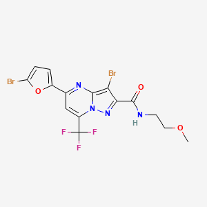 molecular formula C15H11Br2F3N4O3 B4290701 3-bromo-5-(5-bromo-2-furyl)-N-(2-methoxyethyl)-7-(trifluoromethyl)pyrazolo[1,5-a]pyrimidine-2-carboxamide 