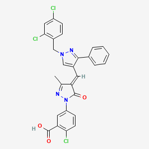 molecular formula C28H19Cl3N4O3 B4290735 2-chloro-5-(4-{[1-(2,4-dichlorobenzyl)-3-phenyl-1H-pyrazol-4-yl]methylene}-3-methyl-5-oxo-4,5-dihydro-1H-pyrazol-1-yl)benzoic acid 