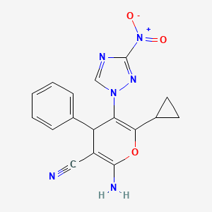 2-amino-6-cyclopropyl-5-(3-nitro-1H-1,2,4-triazol-1-yl)-4-phenyl-4H-pyran-3-carbonitrile