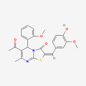 molecular formula C24H22N2O5S B4291009 6-acetyl-2-(4-hydroxy-3-methoxybenzylidene)-5-(2-methoxyphenyl)-7-methyl-5H-[1,3]thiazolo[3,2-a]pyrimidin-3(2H)-one 
