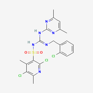 molecular formula C21H21Cl3N6O2S B4291028 2,5-dichloro-N-{[(2-chlorobenzyl)amino][(4,6-dimethylpyrimidin-2-yl)imino]methyl}-4,6-dimethylpyridine-3-sulfonamide 