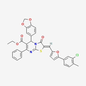 molecular formula C34H25ClN2O6S B4291107 ethyl 5-(1,3-benzodioxol-5-yl)-2-{[5-(3-chloro-4-methylphenyl)-2-furyl]methylene}-3-oxo-7-phenyl-2,3-dihydro-5H-[1,3]thiazolo[3,2-a]pyrimidine-6-carboxylate 