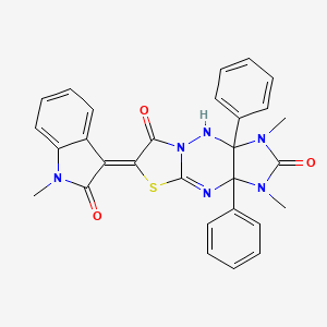 molecular formula C29H24N6O3S B4291128 1,3-dimethyl-6-(1-methyl-2-oxo-1,2-dihydro-3H-indol-3-ylidene)-3a,9a-diphenyl-3,3a,9,9a-tetrahydroimidazo[4,5-e][1,3]thiazolo[3,2-b][1,2,4]triazine-2,7(1H,6H)-dione 