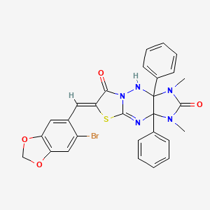 molecular formula C28H22BrN5O4S B4291135 6-[(6-bromo-1,3-benzodioxol-5-yl)methylene]-1,3-dimethyl-3a,9a-diphenyl-3,3a,9,9a-tetrahydroimidazo[4,5-e][1,3]thiazolo[3,2-b][1,2,4]triazine-2,7(1H,6H)-dione 