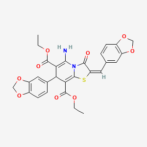 molecular formula C28H24N2O9S B4291173 diethyl 5-amino-7-(1,3-benzodioxol-5-yl)-2-(1,3-benzodioxol-5-ylmethylene)-3-oxo-2,3-dihydro-7H-[1,3]thiazolo[3,2-a]pyridine-6,8-dicarboxylate 