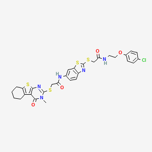molecular formula C30H28ClN5O4S4 B4291233 N-{2-[(2-{[2-(4-chlorophenoxy)ethyl]amino}-2-oxoethyl)thio]-1,3-benzothiazol-6-yl}-2-[(3-methyl-4-oxo-3,4,5,6,7,8-hexahydro[1]benzothieno[2,3-d]pyrimidin-2-yl)thio]acetamide 