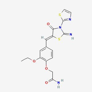 molecular formula C17H16N4O4S2 B4291364 2-(2-ethoxy-4-{[2-imino-4-oxo-3-(1,3-thiazol-2-yl)-1,3-thiazolidin-5-ylidene]methyl}phenoxy)acetamide 