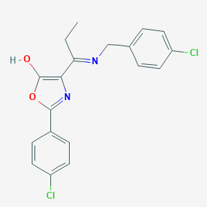 molecular formula C19H16Cl2N2O2 B429143 4-{1-[(4-chlorobenzyl)amino]propylidene}-2-(4-chlorophenyl)-1,3-oxazol-5(4H)-one 