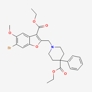 molecular formula C27H30BrNO6 B4291449 ethyl 1-{[6-bromo-3-(ethoxycarbonyl)-5-methoxy-1-benzofuran-2-yl]methyl}-4-phenylpiperidine-4-carboxylate 
