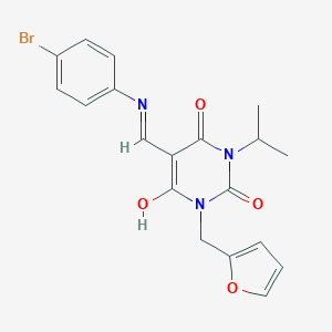 molecular formula C19H18BrN3O4 B429148 5-[(4-bromoanilino)methylene]-1-(2-furylmethyl)-3-isopropyl-2,4,6(1H,3H,5H)-pyrimidinetrione 