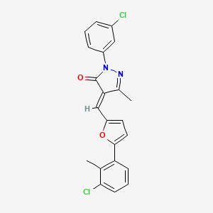 molecular formula C22H16Cl2N2O2 B4291496 4-{[5-(3-chloro-2-methylphenyl)-2-furyl]methylene}-2-(3-chlorophenyl)-5-methyl-2,4-dihydro-3H-pyrazol-3-one 