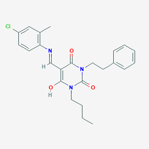 molecular formula C24H26ClN3O3 B429150 1-butyl-5-[(4-chloro-2-methylanilino)methylene]-3-(2-phenylethyl)-2,4,6(1H,3H,5H)-pyrimidinetrione 