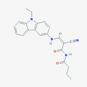 molecular formula C22H22N4O2 B429151 N-butyryl-2-cyano-3-[(9-ethyl-9H-carbazol-3-yl)amino]acrylamide 