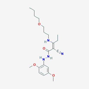 molecular formula C21H32N4O4 B429152 3-[(3-butoxypropyl)amino]-2-cyano-N'-(2,5-dimethoxyphenyl)-2-pentenohydrazide 