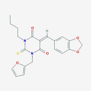 molecular formula C21H20N2O5S B429157 5-(1,3-benzodioxol-5-ylmethylene)-1-butyl-3-(2-furylmethyl)-2-thioxodihydro-4,6(1H,5H)-pyrimidinedione 